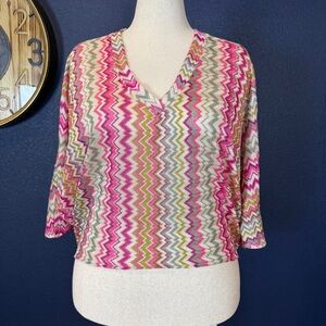 Karina Grimaldi Multicolor Chevron Dolman V-neck Blouse | Size Medium